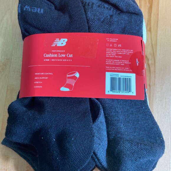 NEW! NEW BALANCE Men Shoe Size 6-12.5 Cushioned Performance 6 Pair Low Cut Socks - Picture 2 of 3